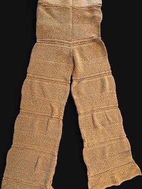 Knitted Wide-Leg Crochet Pants in Camel